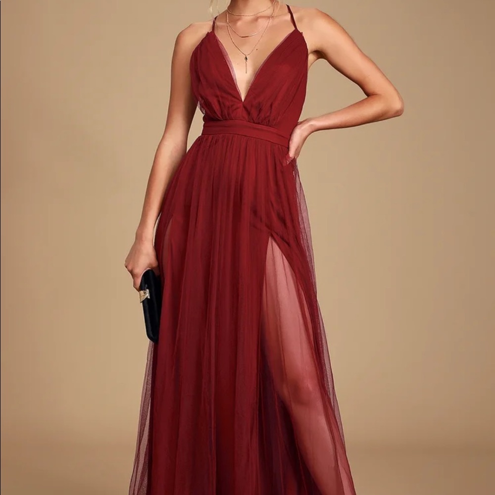 Rare Beauty Burgundy Backless Maxi Dress NWT size Large L 8/10